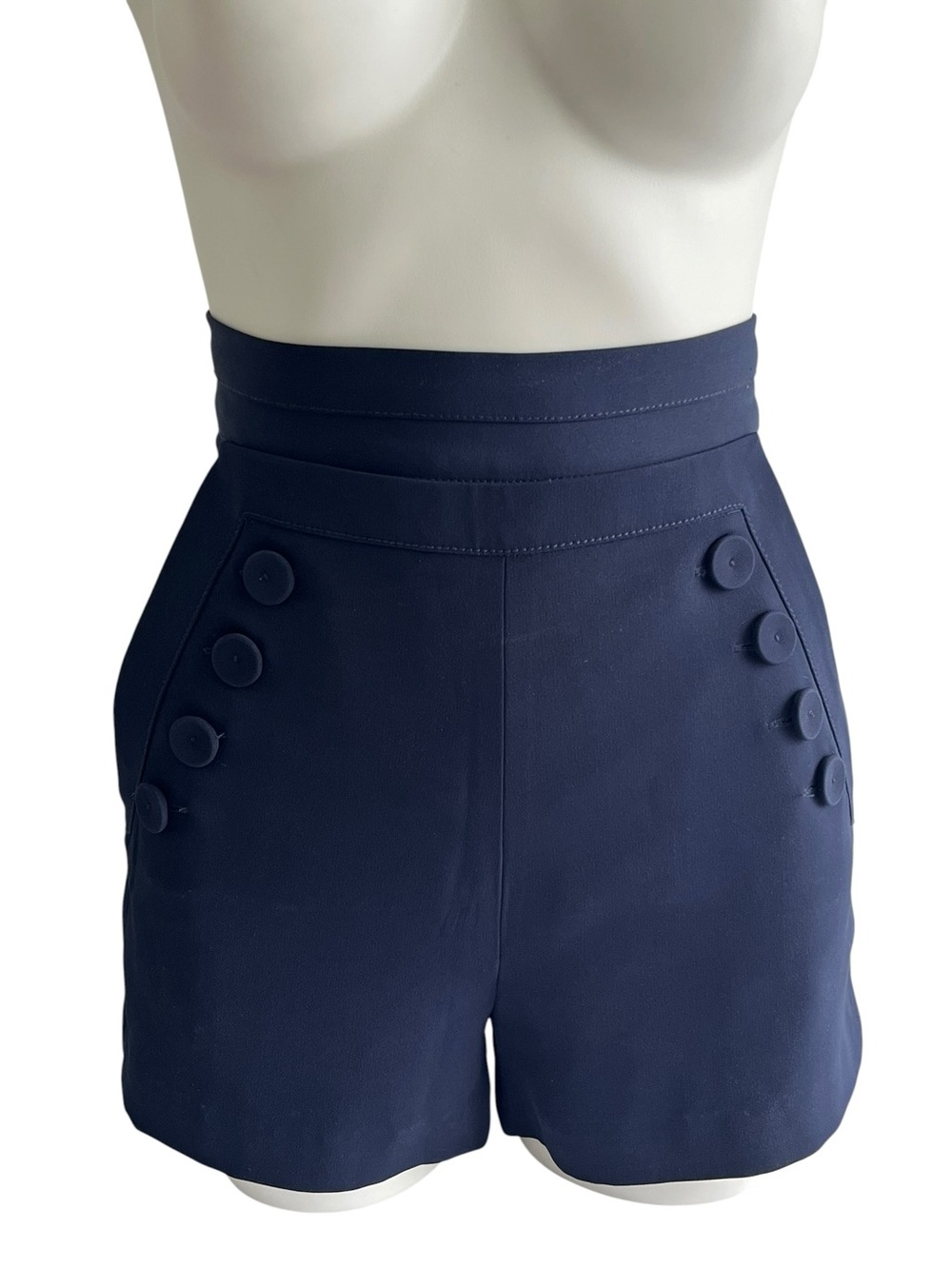 FINDERS KEEPERS High-Waist Navy Button-Accent Women's Shorts Sz Small